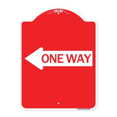 Signmission Designer Series Sign One Way W/ Left Arrow, Red & White Aluminum Sign, 18" x 24", RW-1824-24385 A-DES-RW-1824-24385